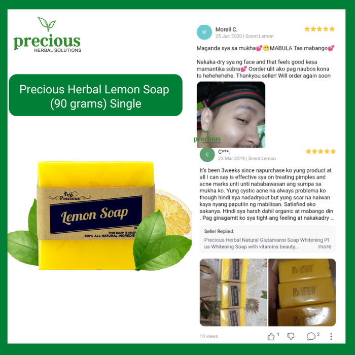 Precious Herbal Solutions Lemon Soap for Vitamin C for Skin Damage and Oily Skin Reduction Plus Lightening Whitening Soap Lightens Skin Pigmentations Scars and Blemishes Erases Sun Spots  body wash soap facial wash for men and women | sabon 1 piece 90g