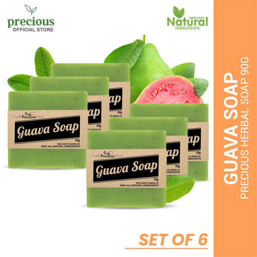 Precious Herbal Solutions 100% Organic Guava Soap for Acne, Blackheads and Black Spots Treatment | body wash soap facial wash for men and women | sabon | Soap for all Skin Types - Set of 6 (6x90grams)